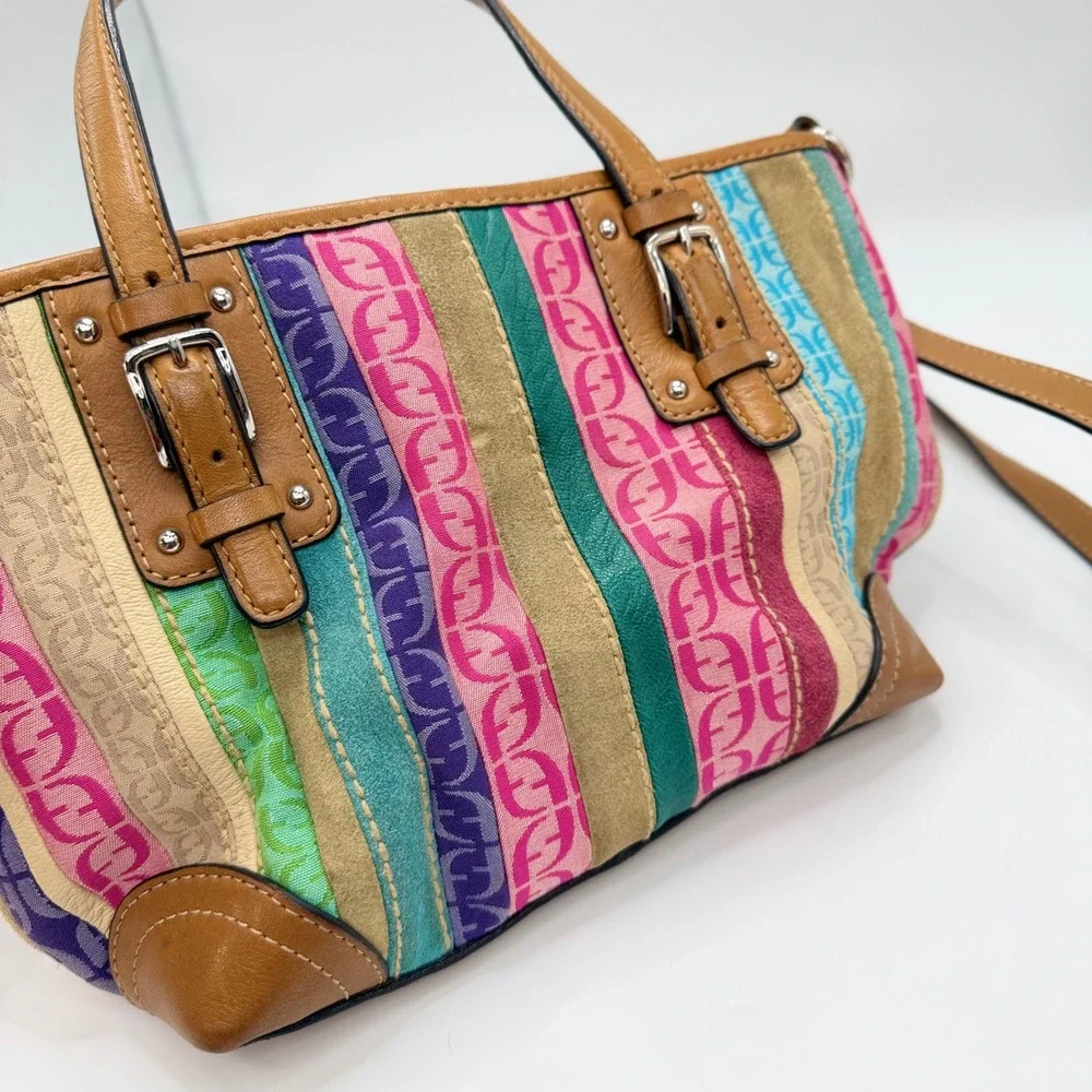 Fossil Y2K Patchwork Satchel Small Multi Color Jacquard Striped Crossbody Bag